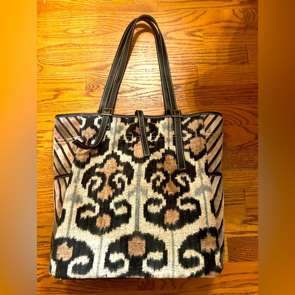Zen Garage Women’s Geometric Patterned Black Brown Cream Structured Shoulder Bag